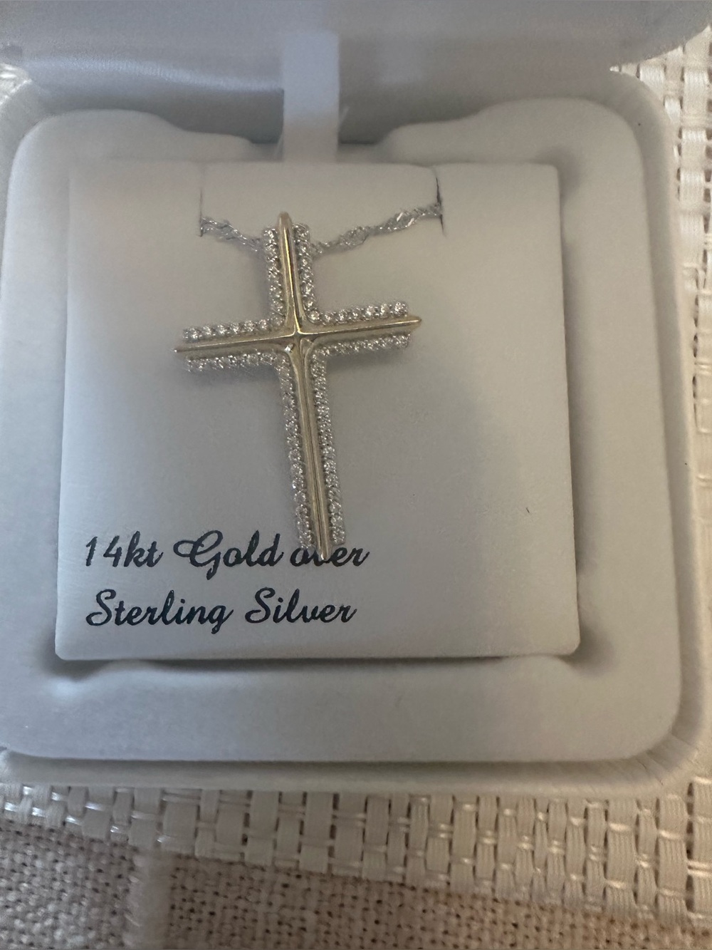 Ladies two toned cross pendant with cubic zirconias 18”new in box